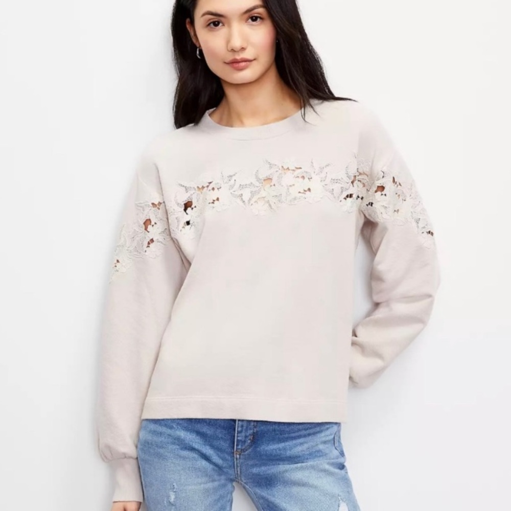 Brand New Loft Lace Trim Sweatshirt Beige Size Medium